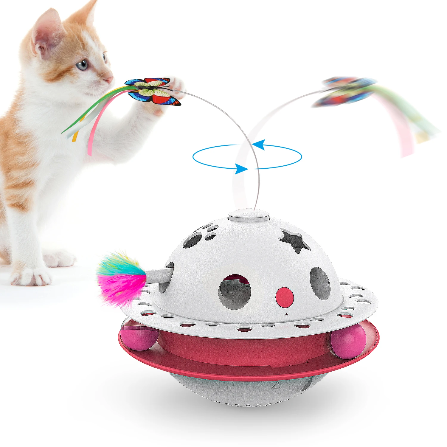

Electric Cat Toys With Automatic Rotating Butterfly Feather Roller Tracks Ball Exercise Funny Interactive Teaser Kitten Toys
