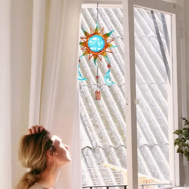 Színes Festmény Szél Hangjelzés Függő Dekoráció Retro Hold Napsütés Gradiens Medál Udvar - Image 4