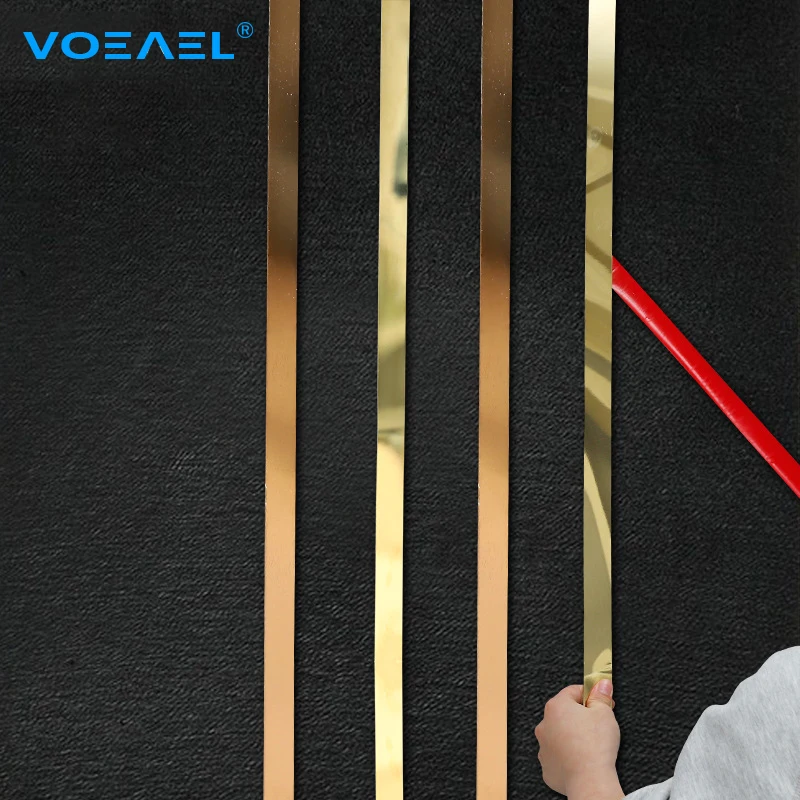 5M/Roll Gold Wall Sticker Strip Stainless Steel Flat Self Adhesive