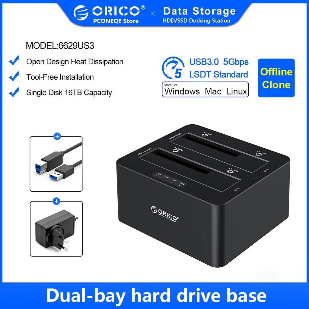 ORICO Tool-Free Station d'accueil 5 baies USB 3.1 Type C Boîtier