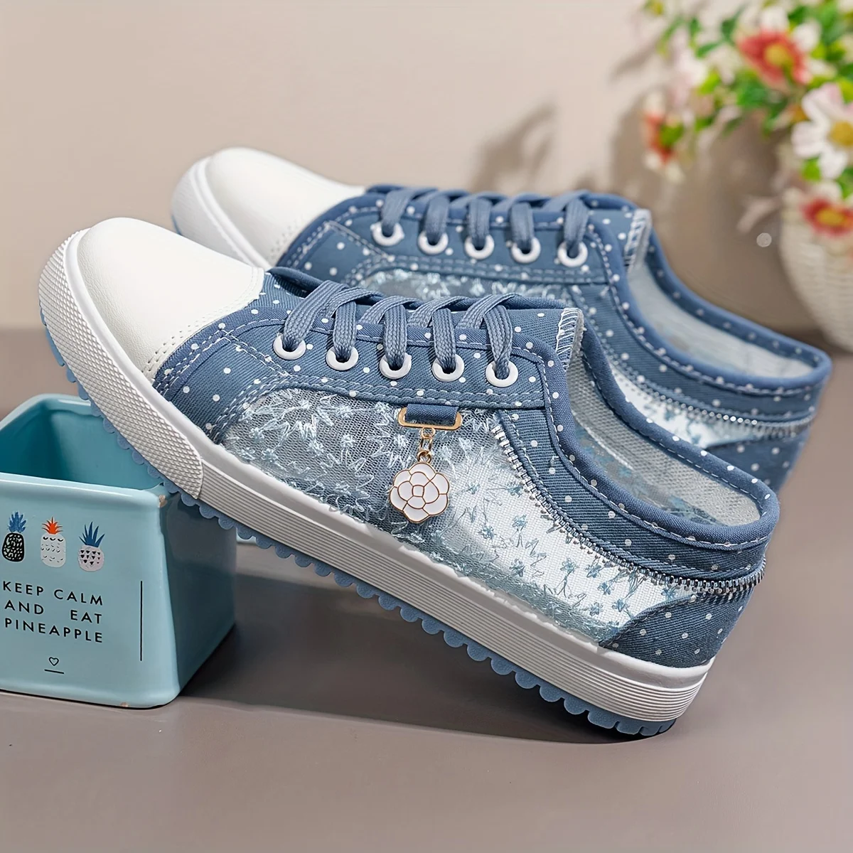 Women Shoes Fashion Summer Casual Cutouts Lace Canvas Hollow Breathable Platform Flat Sneakers