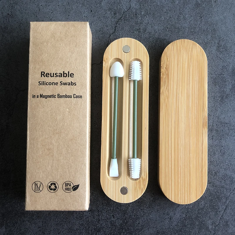 Biodegradable Cotton Buds Bamboo Qtips Silicone Cotton Swabs Reusable Ear Cleaning Stick Swabs Cosmetics Tool