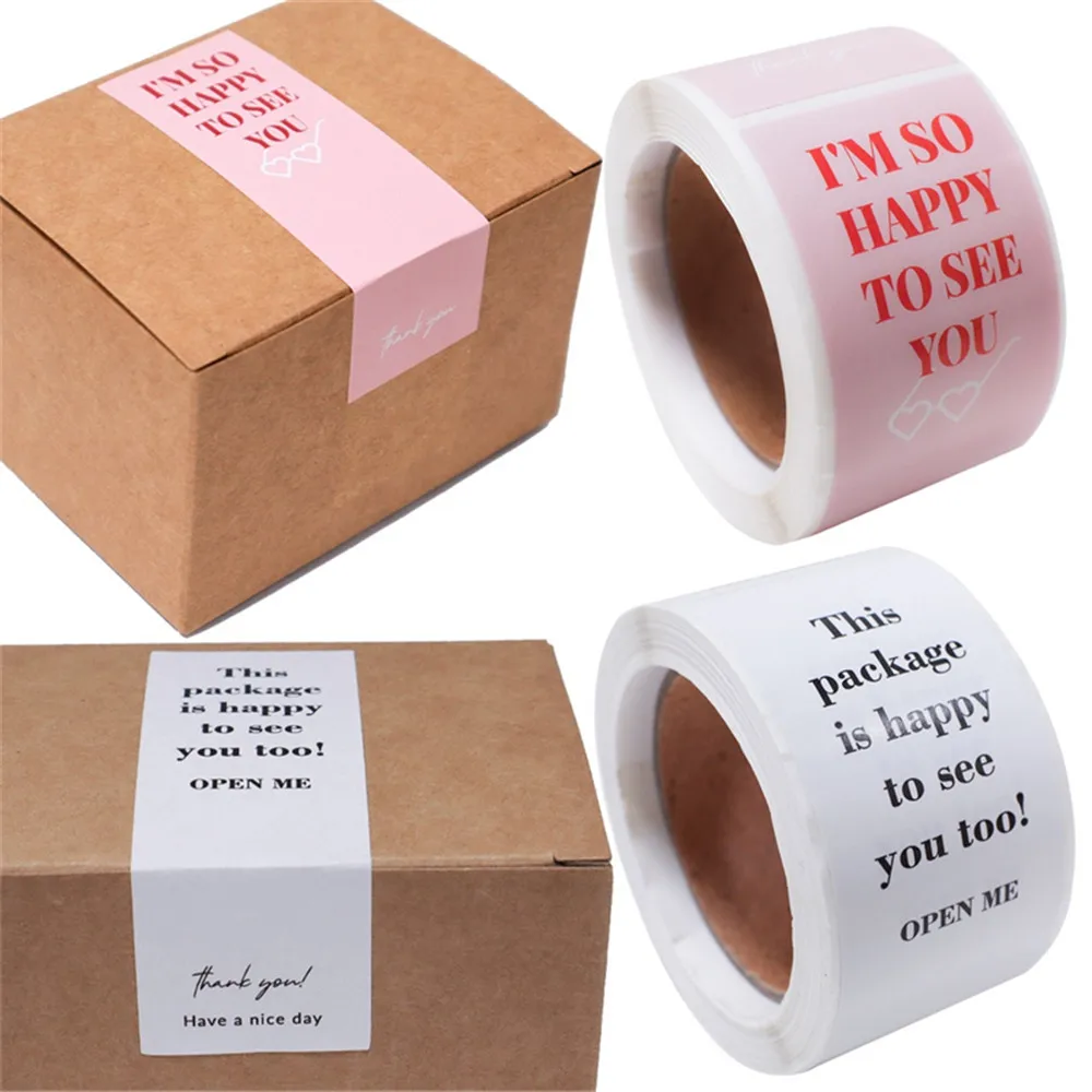 

100pcs/roll Thank You Sticker Seal Labels Small Business Gift Decor Sticker Package Sticker This Package Is Happy To See You Too