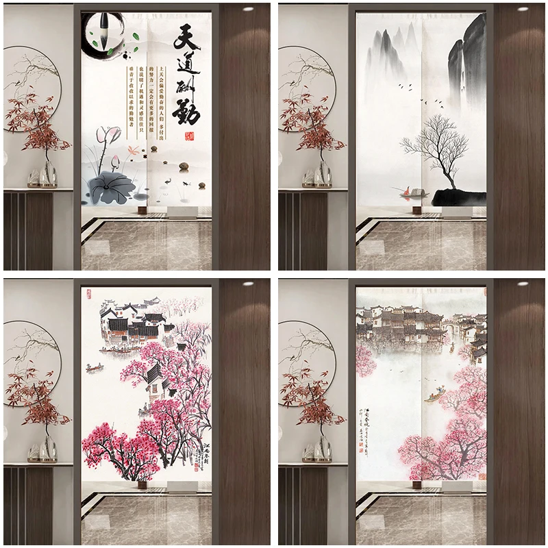 Chinese Landscape Painting Door Curtain Partition Home Decor Curtain for Bedroom Free Hanging Curtain for Kitchen Living Room 1