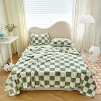 Green Checkerboard Blankets, Flannel Modern Plaid Printed Breathable Thickened Throw Blanket for Sofa Bedroom Plush Nap Blankets 1