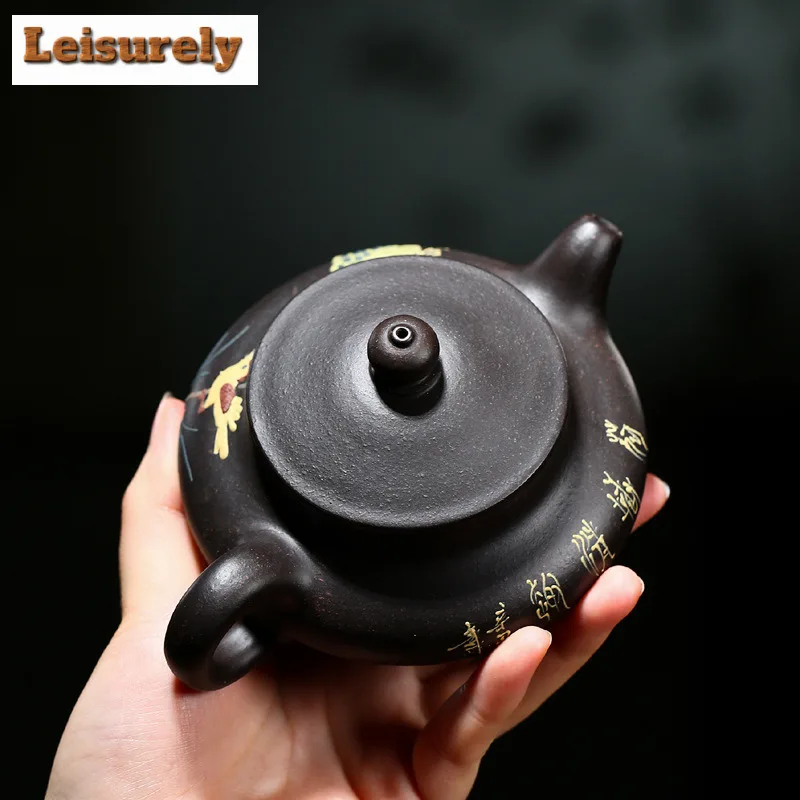 200ml Retro Yixing Purple Clay Teapots Handmade Lotus Conical Bamboo Hat Pot Raw Ore Black Mud Kettle Zisha Tea Set Supplies Cha