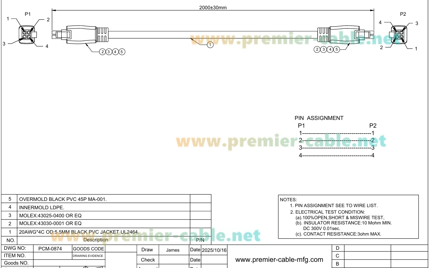 43025-0400 Micro-Fit 3.0 Buchse Doppelreihig 4-polig Micro-Fit 3.0 Buchse-zu-Buchse Strom- und Signalkabel Kompatibel mit Molex 2451320420 – Detail 1