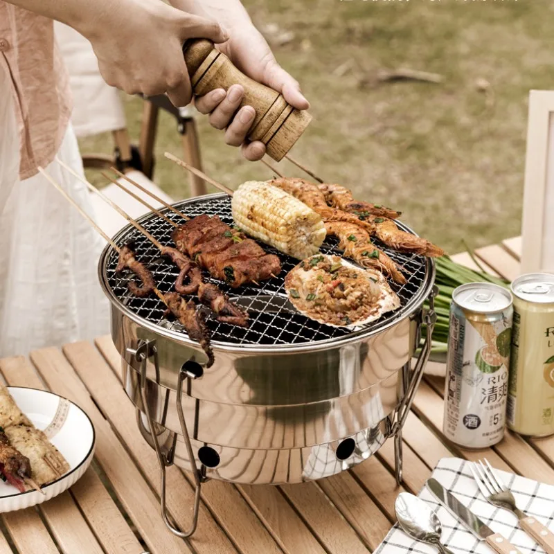 Parrilla plegable portátil de acero inoxidable para exteriores, parrilla Japonesa para Barbacoa, horno de carbón para acampar en el hogar