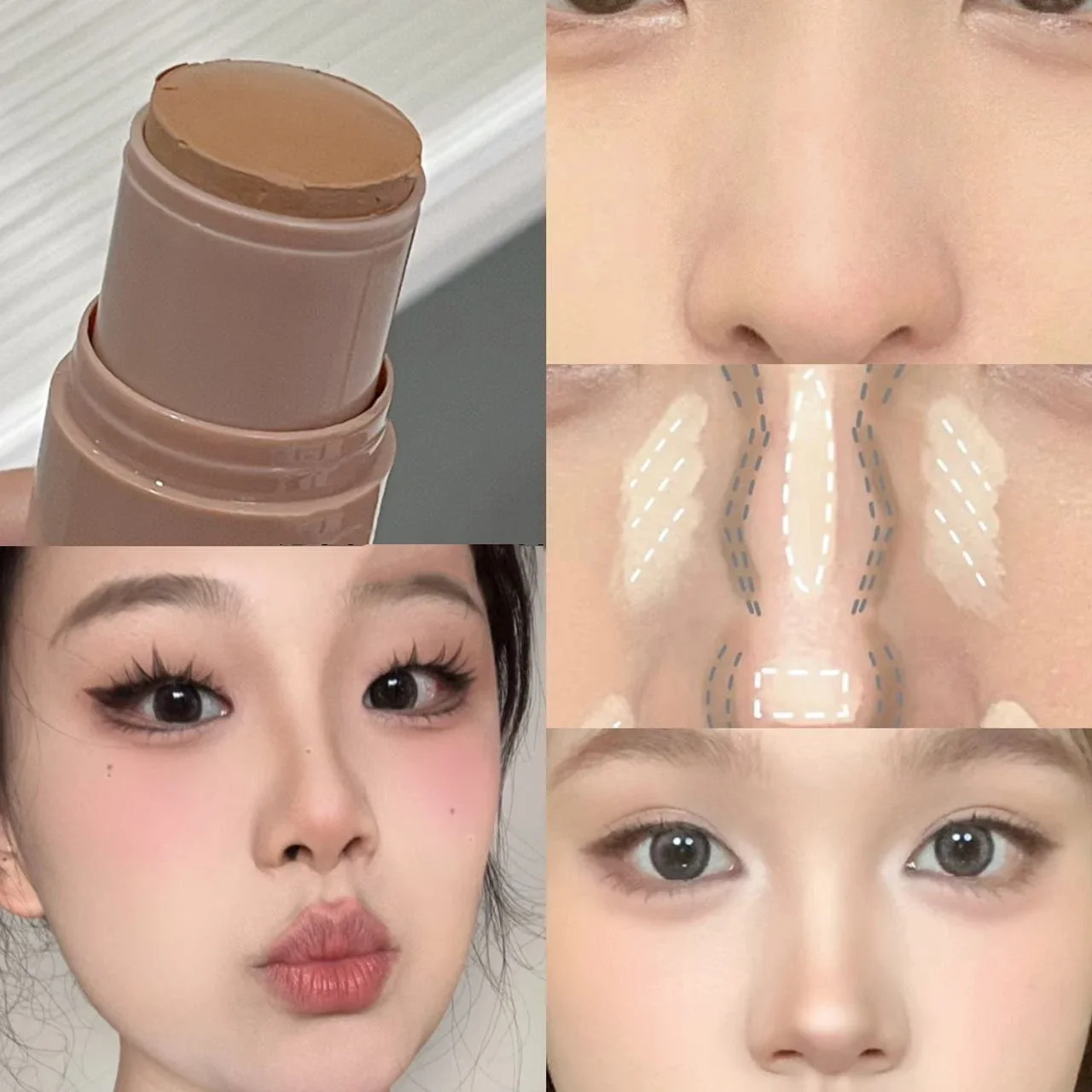 Natural Brown Contouring Highlighter Stick - Matte Beige Concealer & Brightening Primer for Three-Dimensional Facial Makeup