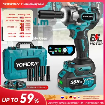 YOFIDRA Brushless 1200N.M Torque  Electric Impact Wrench Cordless Electric Wrench Screwdriver Power Tools For Makita 18V Battery
