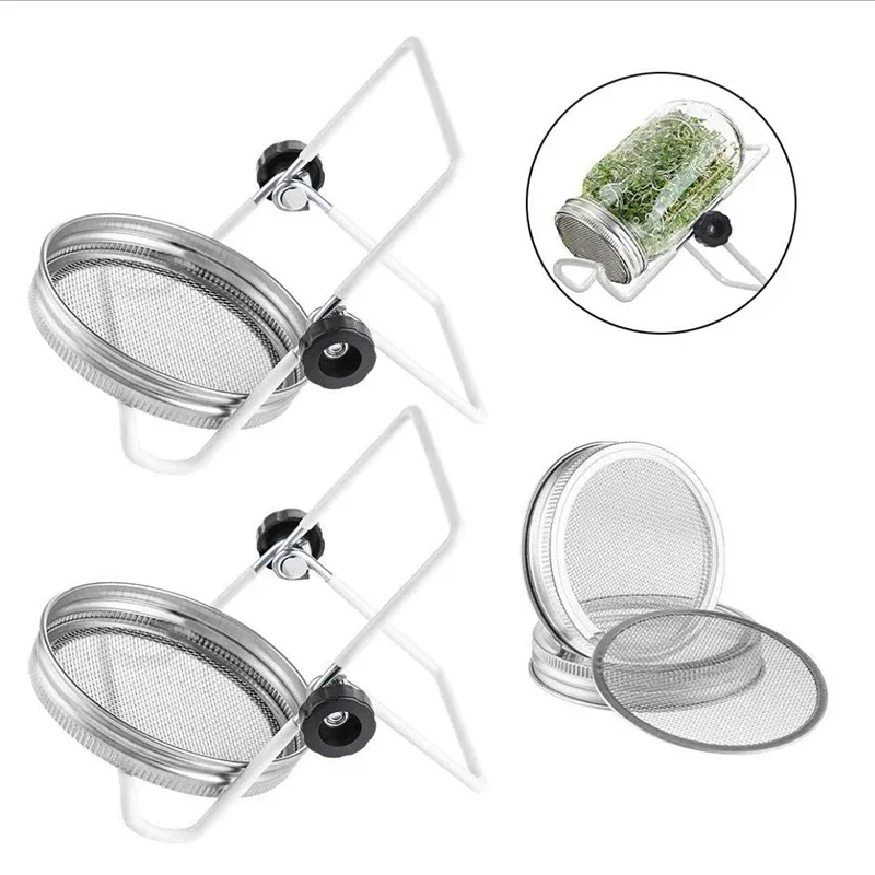 Sprouting Jars Kit Sprouting Lids Mesh Screen Strainer Filter Stainless Steel Germinator Set Seed Sprouter Germination Cover For Mason Jars Cocina