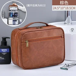 Luxury Men's Foldable Hanging Cosmetic & Travel Essentials Organizer - Clear Waterproof Makeup Bag (Light brown)