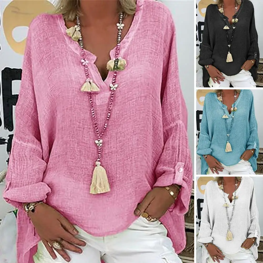 

Женская блузка шикарный удобный женский пуловер с V-образным вырезом топы свободного кроя средней длины однотонные для повседневной уличной одежды легкие женские