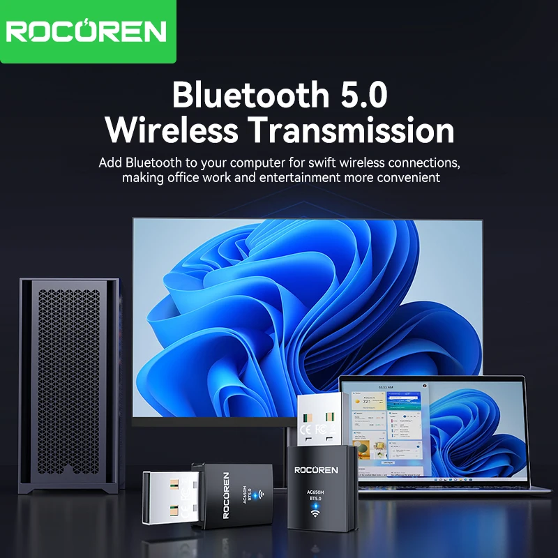 Wifi Adapter Bluetooth USB Adapter Rocoren Mini Wifi Bluetooth 2 in 1 USB Wireless for PC Laptop Mouse Network Card