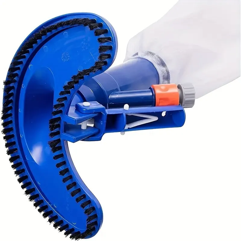 Pond Vacuum Cleaner Portable Jet Underwater Cleaner with Brush Bag Blue Crescent Shaped Professional for Swimming Pools