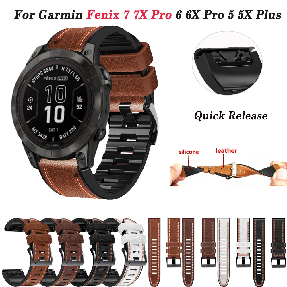 

22/26mm Silicone Leather Strap For Garmin Fenix 6 6X Pro 5X 5 Plus Epix 2 3HR Smart Watchband Quickfit Fenix 7 7X Pro Wristbands