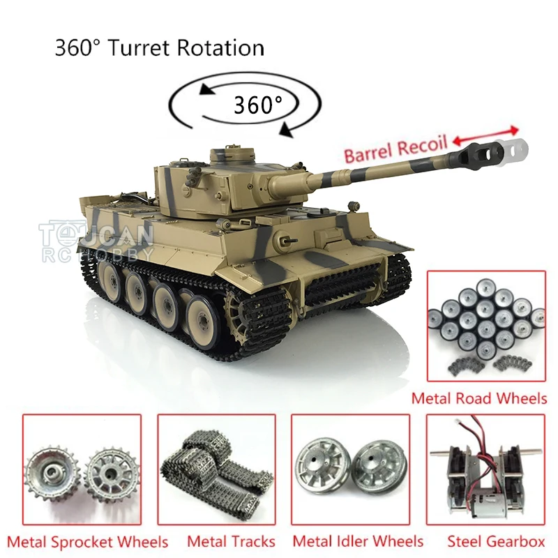 1/16 Heng Long TK7.0 Tiger I RC Tank Model 3818 RTR Barrel Recoil Metal Tracks Wheels TH19109 3