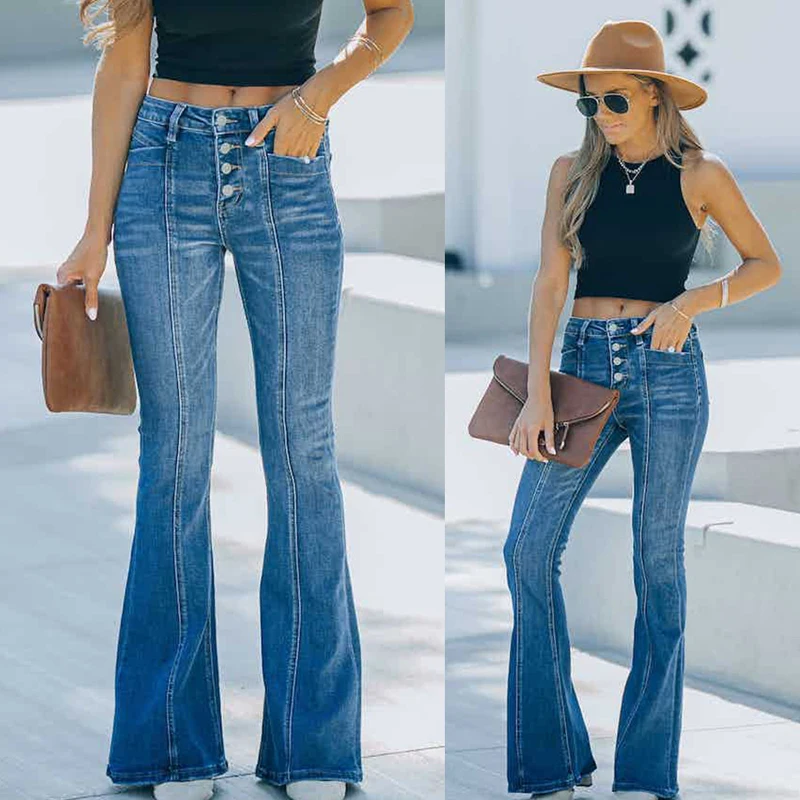 

Office Lady Slim Fit High Strecth Denim Pants Sexy and Elegant High Waist Flare Pants Women Summer Fashion Jeans Mujer 25658
