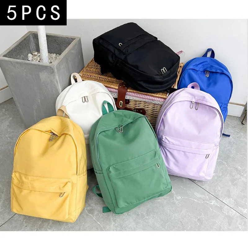 5PCS Fashion Women's Backpack New Simple Solid Color Large Capacity Travel Bag College Junior High School Student Bag Wholesale