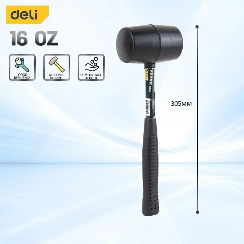 Deli Rubber Mallet Hammer Durable Rubber Hammer Head for Camping Flooring Tent Stakes Woodworking Soft Blow Tasks without Damage