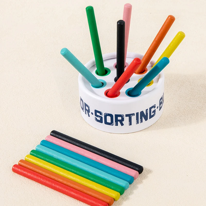Children's Wooden Colorful Stick Color Classification Box Teaching Aid Color Cognition Matching Game Educational Toys For Kids 3