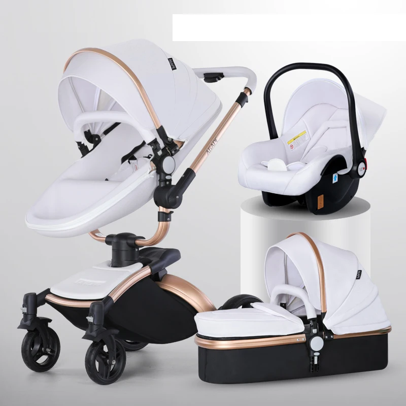 Passeggino 3 In 1 Carrozzina Di Lusso Per Carrozzina Neonato In Pelle Pu Carrello Alto Paesaggio Auto 360 Rotante Passeggino Shell