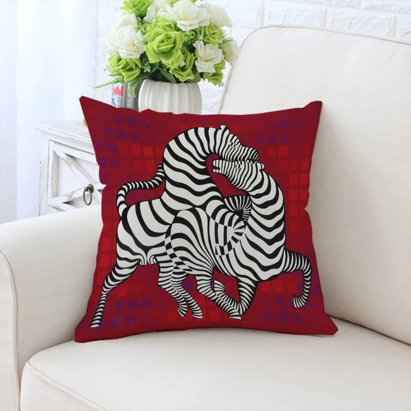 Zebra art classic pillowcase double-sided printed custom pillowcase short plush sofa cushion cover car decoration cushion 40x40