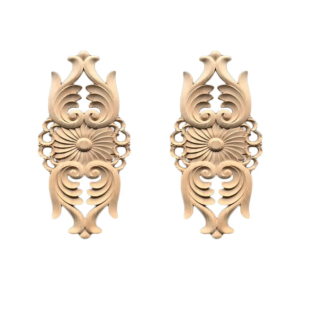 

2Pcs Vintage Oak Wood Carving Natural Appliques for Furniture Cabinet Unpainted Wooden Mouldings Decal Home Decor Decorative