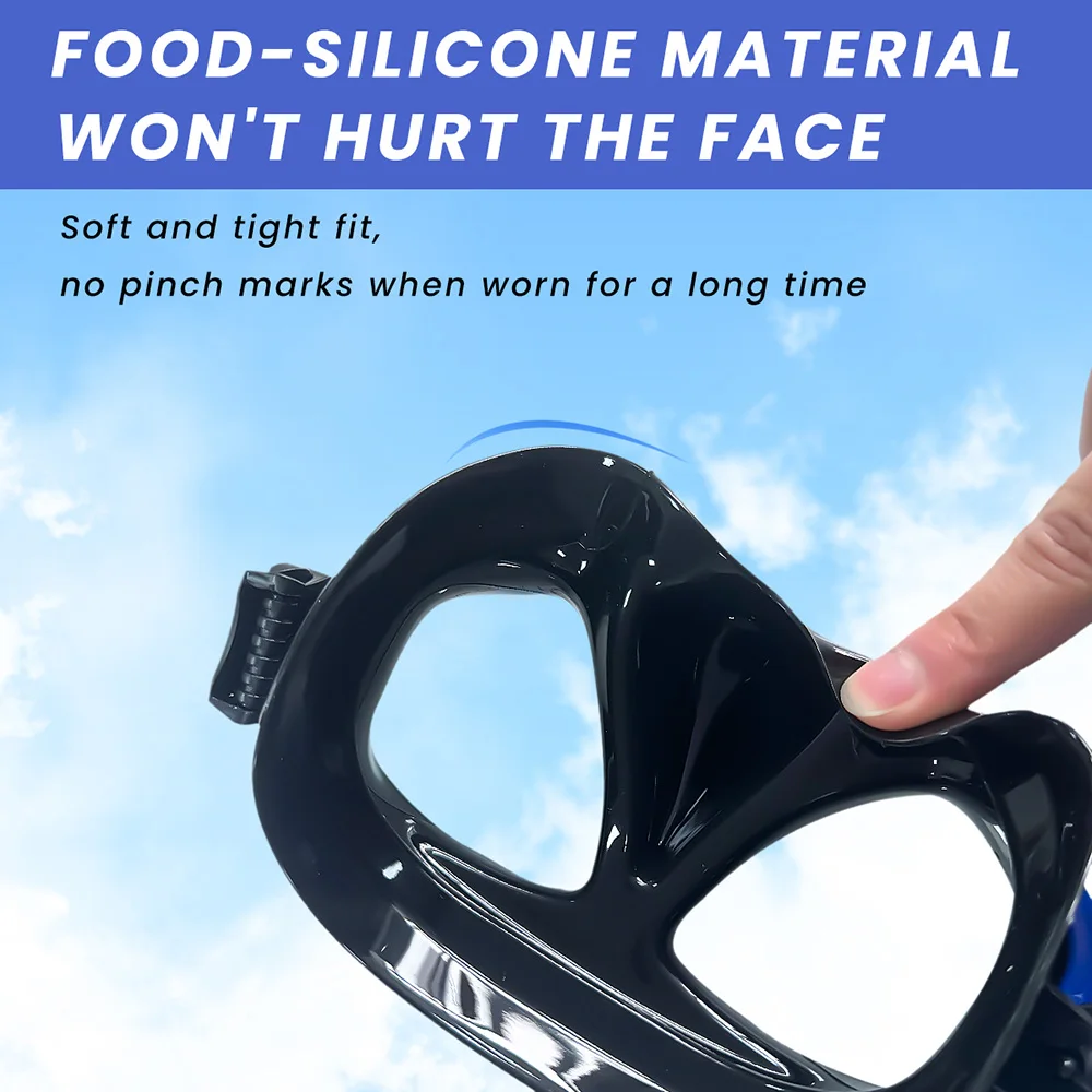 Low Volume Snorkel Mask Swimming Goggles Silicone Skirt Tempered Glass Lens Wide View Training With Nose Cover Adjustable Strap