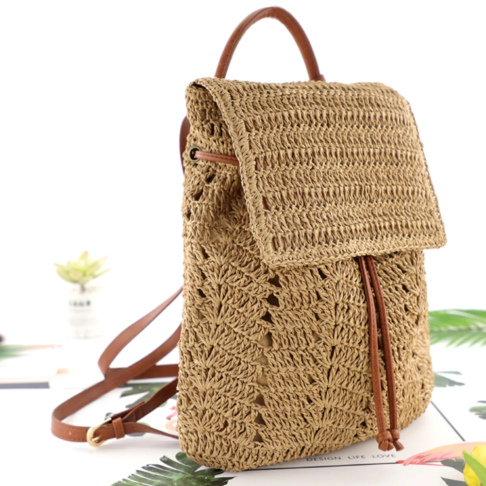 Women's Straw Backpack Summer Boho Bohemian Hollow Shoulder Bag Hobo Crochet Woven Travel Bags for Women Knitted Beach Back Pack