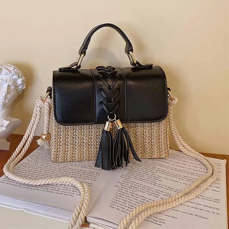 

Плетеные вручную сумки через плечо из ротанга для женщин, летние соломенные кошельки, сумка-клатч на плечо, квадратная сумка с ручками для отпуска