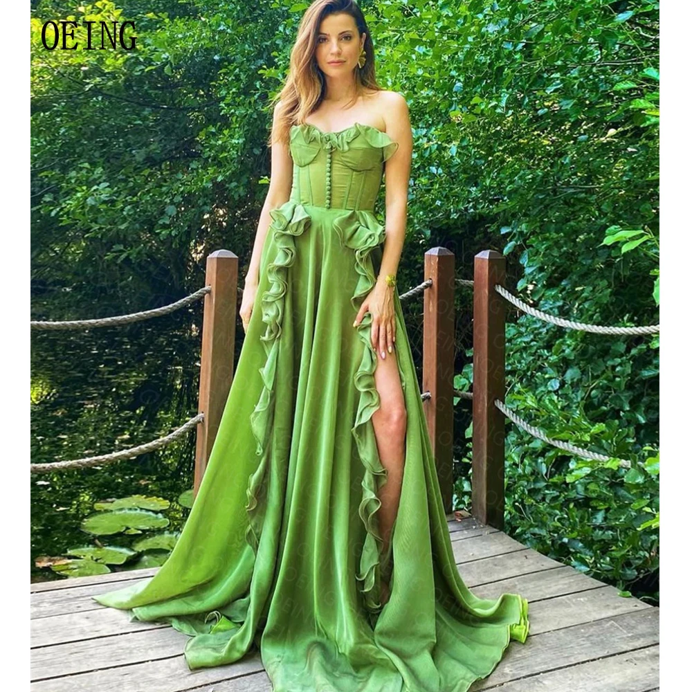 

OEING 2023 Green Sweetheart Strapless Vestidos De Fiesta Side Slit Lace-up Back Quinceanera Dress Floor Length Empire Prom Gown