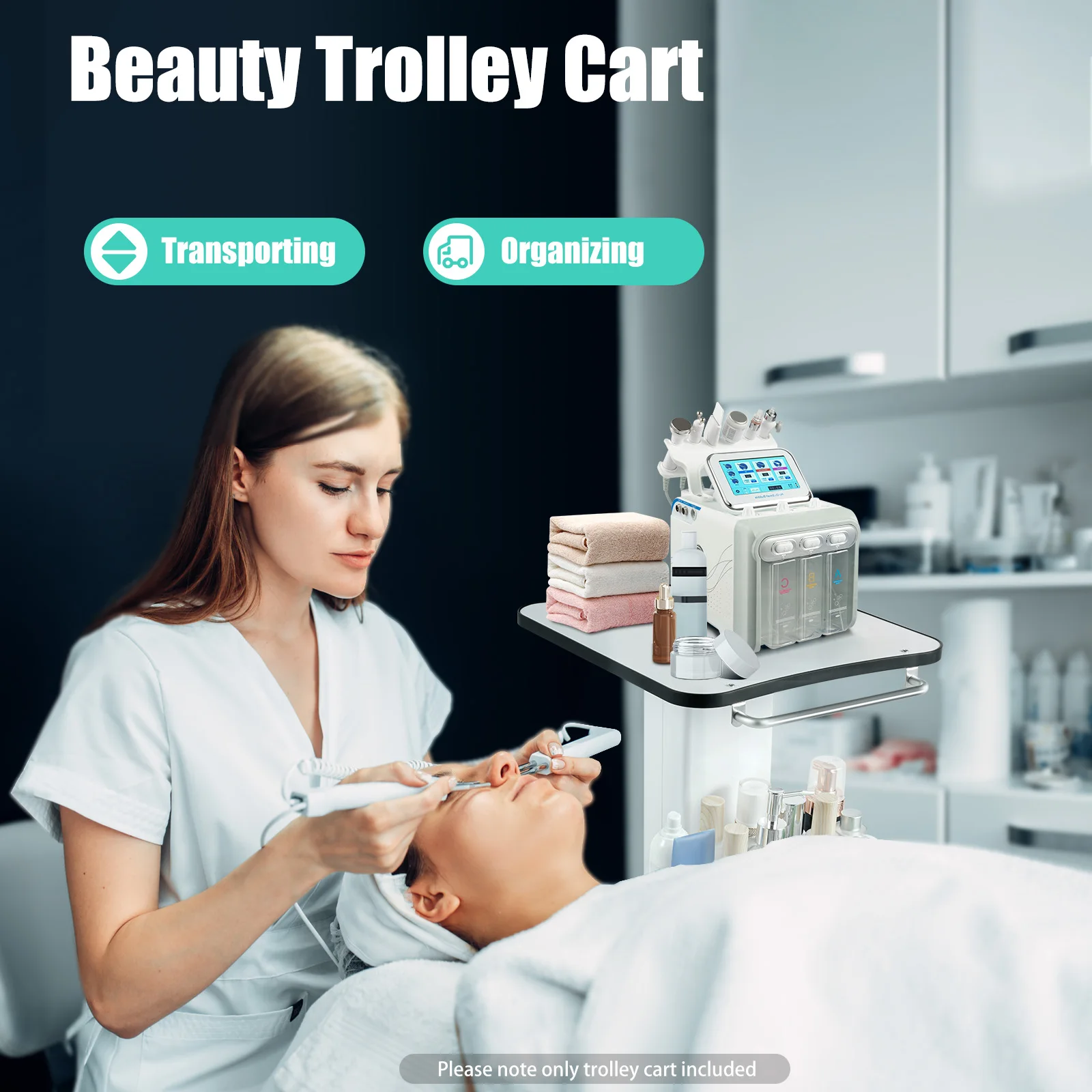 Description Picture 2 of itemBeauty Trolley Salon Rolling Cart Mobile Salon Spa Rolling Trolley Stand Cart with Wheel Beauty Trolley Instrument Tray White