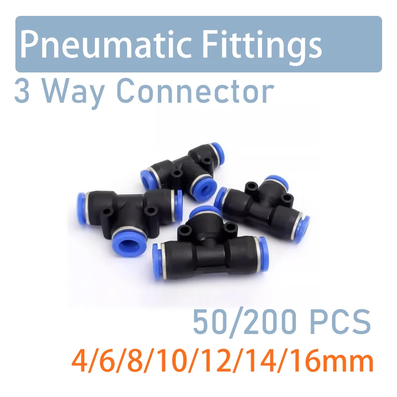 PE Air Connectors 4/6/8/10 12mm Pneumatic Fitting Quick Connect Slip Lock Tee 3 Way Plastic Pipe Water Hose Tube Connector