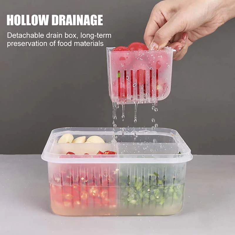 Fridge Food Storage Container Reusable Fresh Produce Fruit Organizer With Lid Plastic