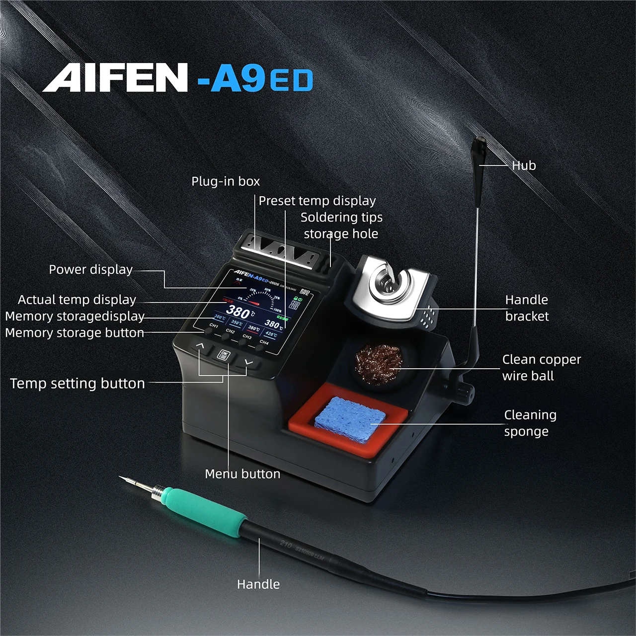 AIFEN A9 Pro 120W Stazione di saldatura C210 C245 C115 Punte di ferro AIFEN A9 Pro 120W Stazione di saldatura C210 C245 C115 Punte di ferro