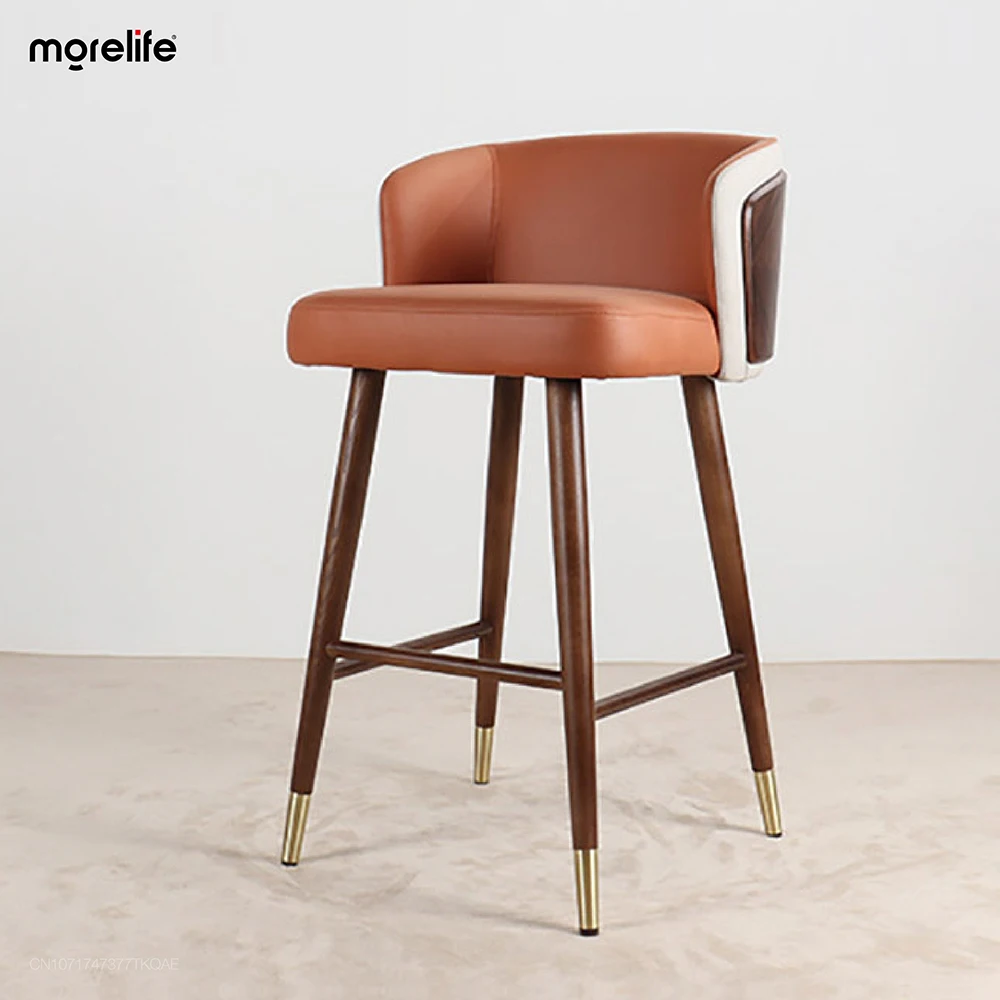 Nordic bar chair Light luxury solid wood bar stool Modern minimalist