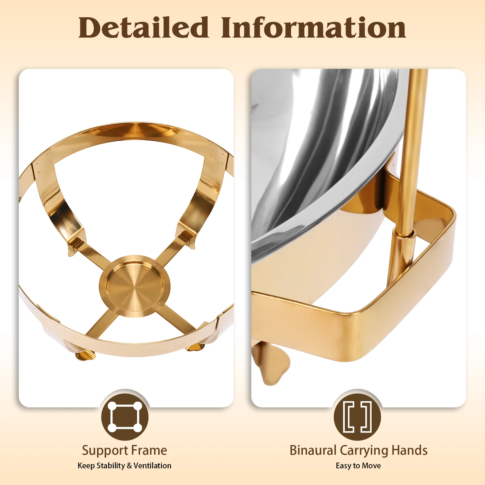 4Pcs Round Buffet Chafer Wear Resist Hanging Lid Dining Stove Large Capacity Countertop Warming Tray for Family Gathering Party