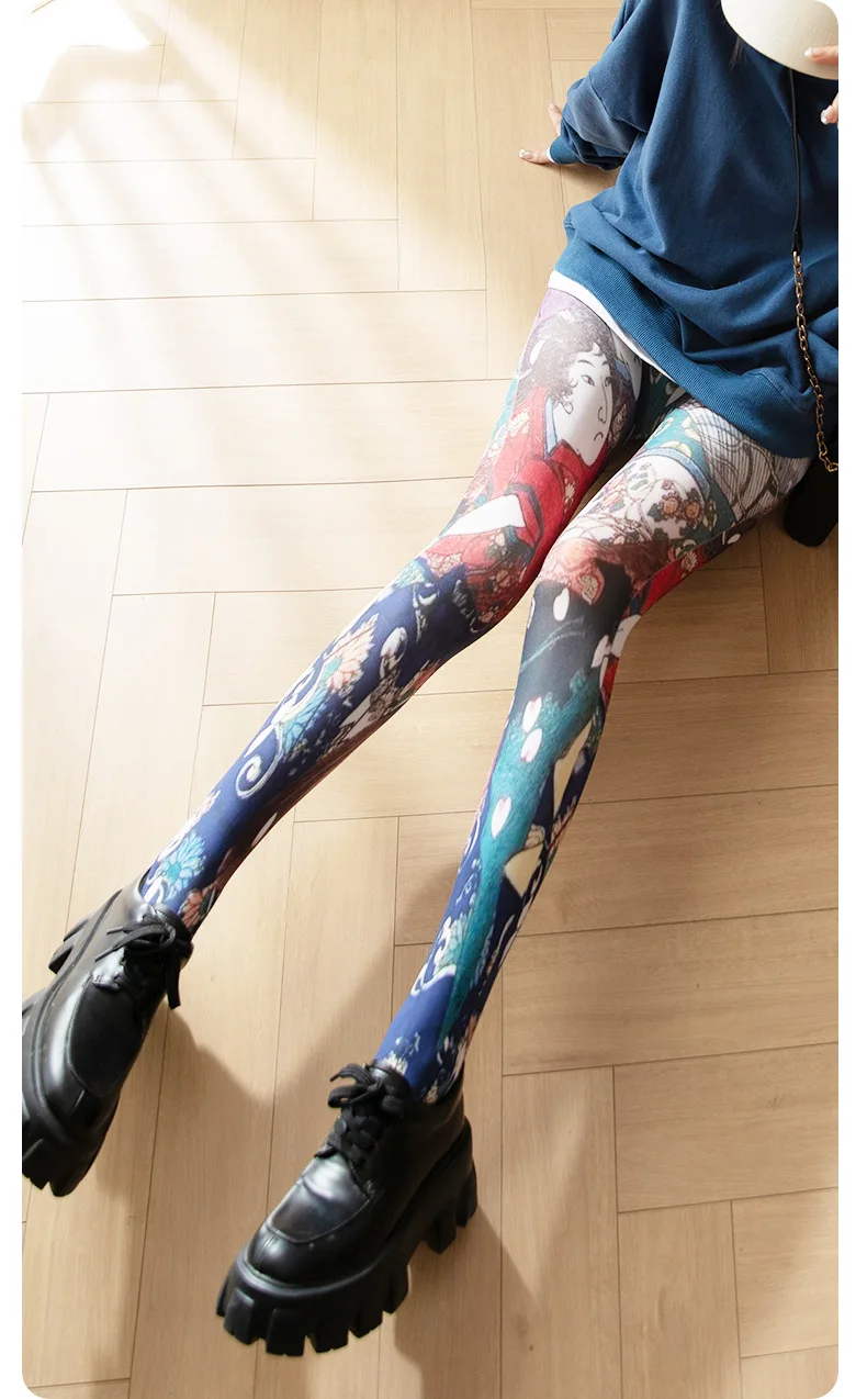 Frauen Retro Gedruckt Strumpfhosen Abstrakte Porträt Strümpfe Weibliche Mehrfarbige Mode Strumpfhosen Nylon Seide Strumpfhosen Ins Lange Socken Neue – Detail 1