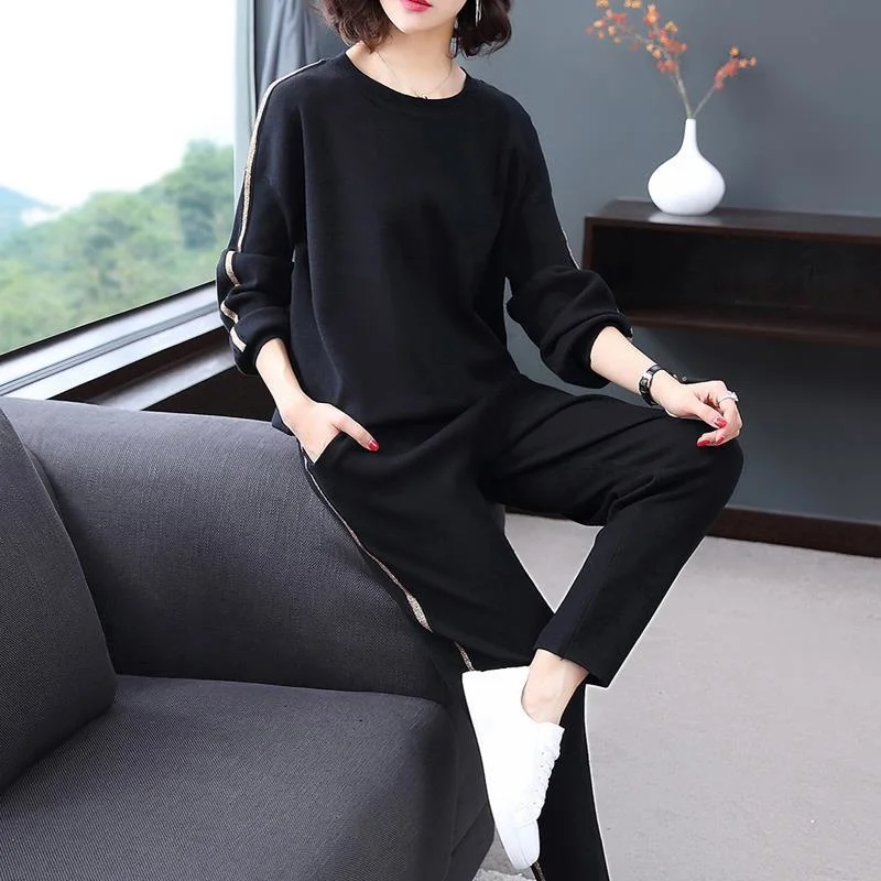 cute pj sets Women's Spring Autumn Loose Tracksuit Casual Sportswear Style Age Reducing Two 2 Piece Outfits Set Top And Pants Women Plus Size women's sets