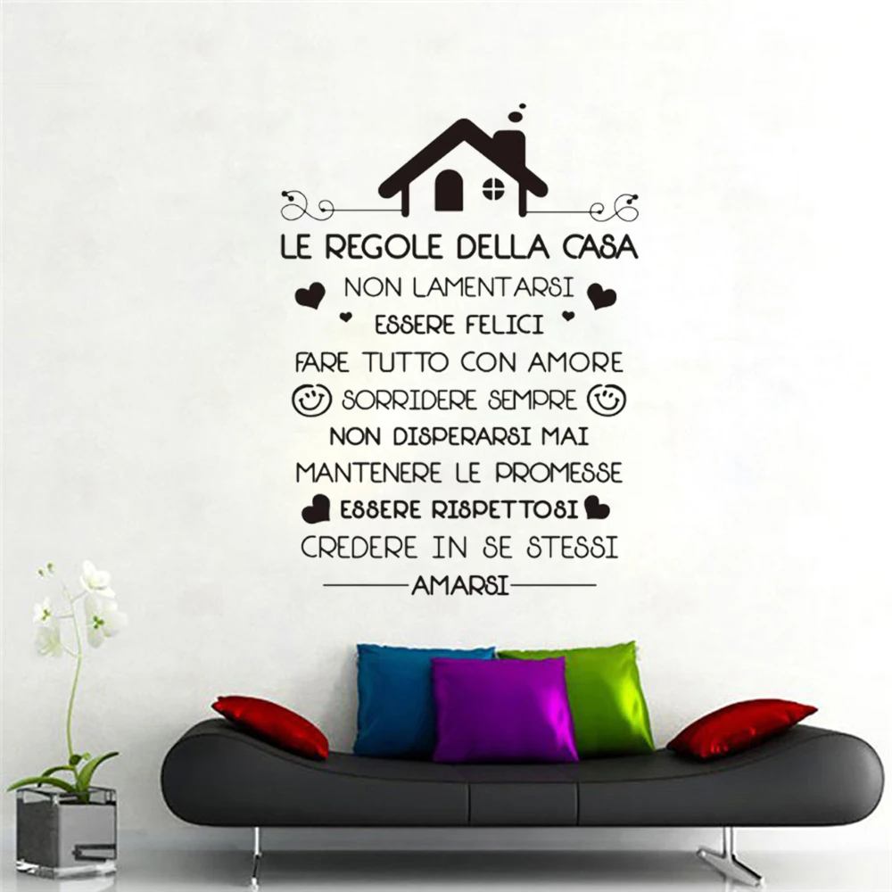 Italian House Rules Wall Decal Living Room Bedroom Love Believe Laugh Inspirational Quote Wall Sticker Kitchen Decor Vinyl