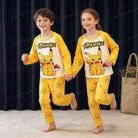 Pyjamas de dessin animé pour enfants de 3 à 5 7 9 11 13 ans, ensembles de vêtements pour garçons, vêtements de maison pour filles, pyjama Pikachu à manches longues, vêtements de détente pour adolescents 1