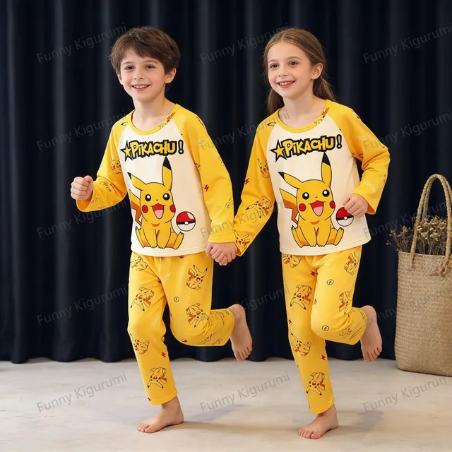 Pyjamas de dessin animé pour enfants de 3 à 5 7 9 11 13 ans, ensembles de vêtements pour garçons, vêtements de maison pour filles, pyjama Pikachu à manches longues, vêtements de détente pour adolescents 1