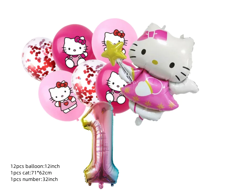 thumbnail image 1 of Decoración con temática de Hello Kitty rosa para baby shower de niña, suministros para fiesta de cumpleaños para niños, vajilla desechable, pancarta decorativa, globo, 1 of 5