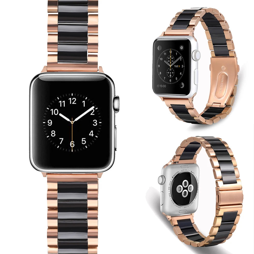 Metal+Ceramic strap for Apple watch 49mm 45mm 41mm 44mm 42mm 40mm Stainless Steel Bracelet band iWatch Ultra 9 8 7 6 5 4 SE band