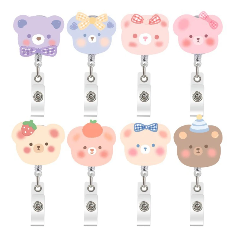 Cute Bowknot Bear Nurse Accessories Doctors Badge Reel Retractable ID Badge Holder With 360 Rotating Alligator Clip Name Holder retractable silicone beads badge reels bbs cute heart nurse id badge holders with alligator clip for nursing teachers office