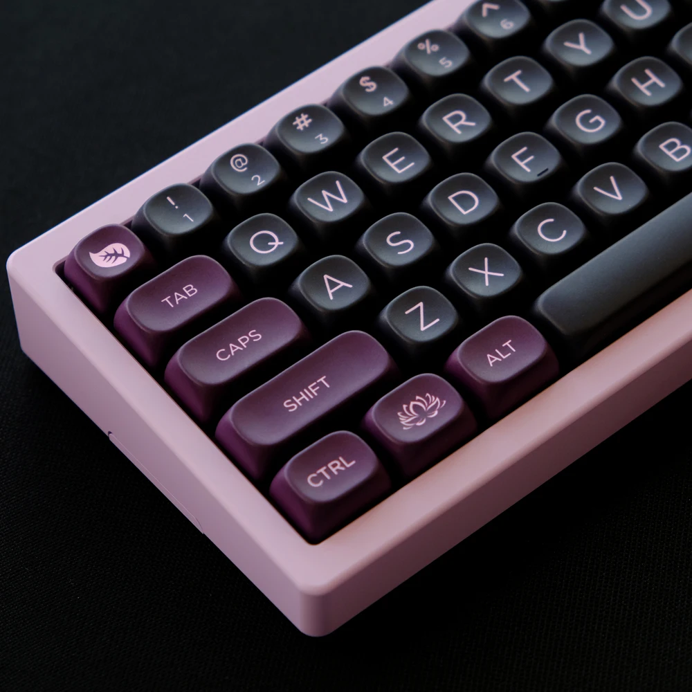 Gmk-black Lotus Theme Keycaps Moa Perfil Keycap Sublimação Dye Pbt 6.25u Espaço 7u Acessórios Teclado Mecânico Conjunto - Imagem 3