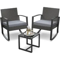3 Pieces Patio Furniture Set Rocking Bistro Set Outdoor Rattan Conversation with Coffee Table for Garden Balcony Backyard Poolsi