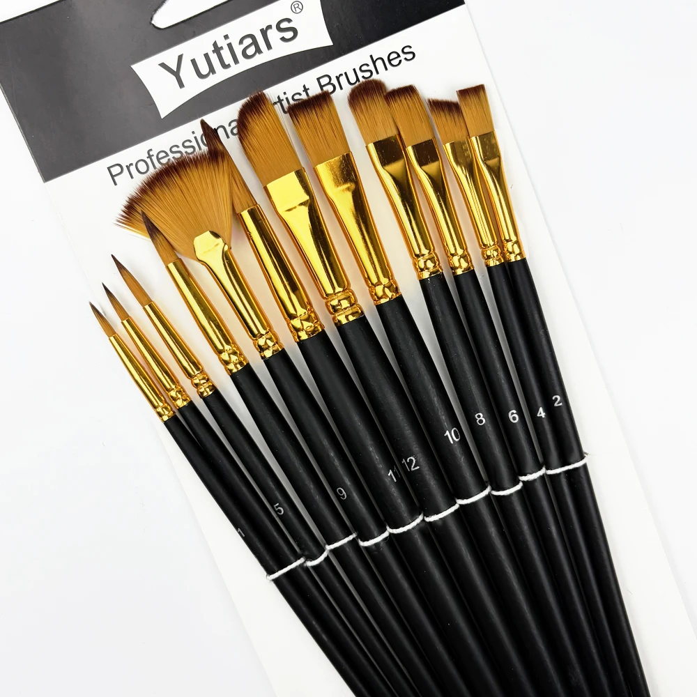 12pcs 나일론 강모 브러쉬 세트 플랫 브러쉬 예술가 아마추어 및 아크릴 그림..