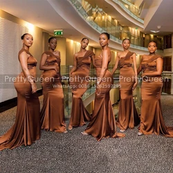 One Shoulder Bridesmaid Dresses Mermaid Long Sweep Train Sheath Sleeveless Women Burnt Party Dress Maid Of Honor